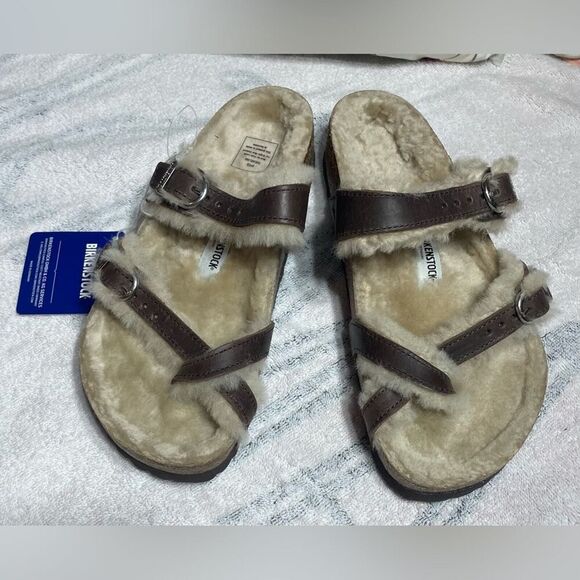 (k1) Birkenstock N/without Box Mayari Shearling Oiled Brown sizes 38/7 - Picture 1 of 8
